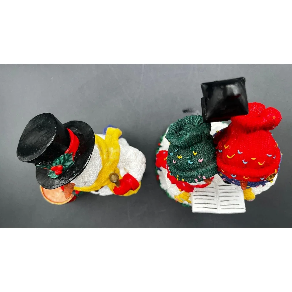 Pair of Christmas Snowman Figurine Set Carolers Drummer Resin Holiday Decorative